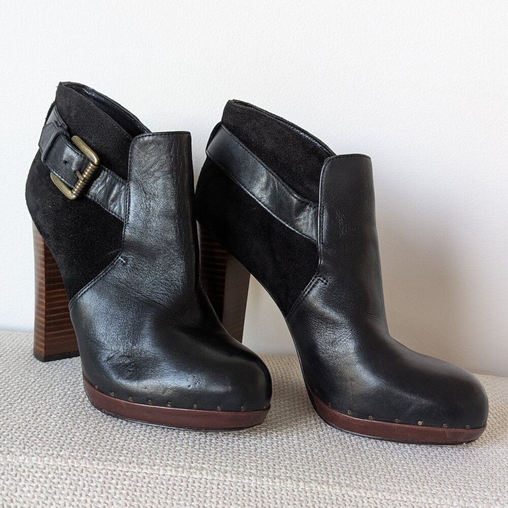 Sam Edelman LULU Black Leather and Suede Heeled Bootie, Size 7M